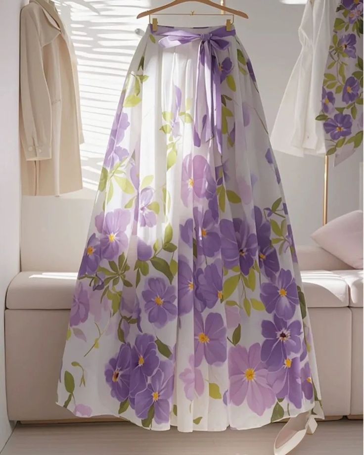 Elegant Purple Floral Maxi Skirt - Perfect for Spring/Summer