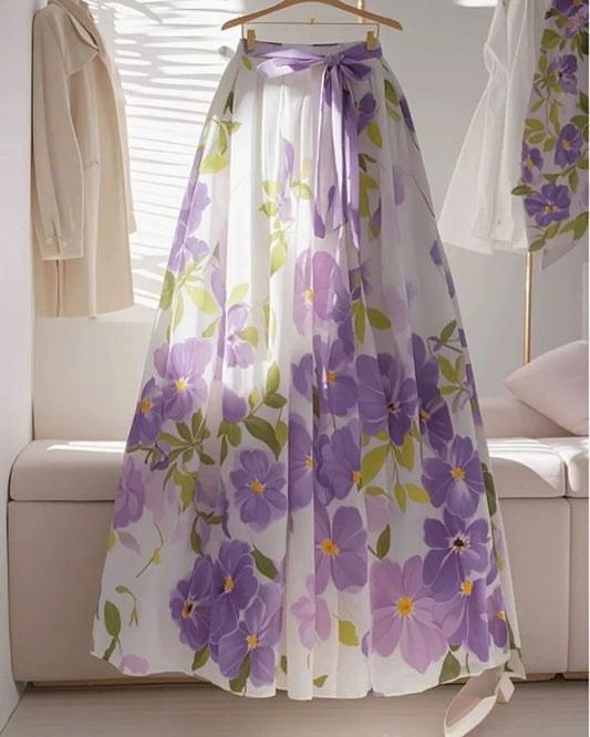 Elegant Purple Floral Maxi Skirt - Perfect for Spring/Summer